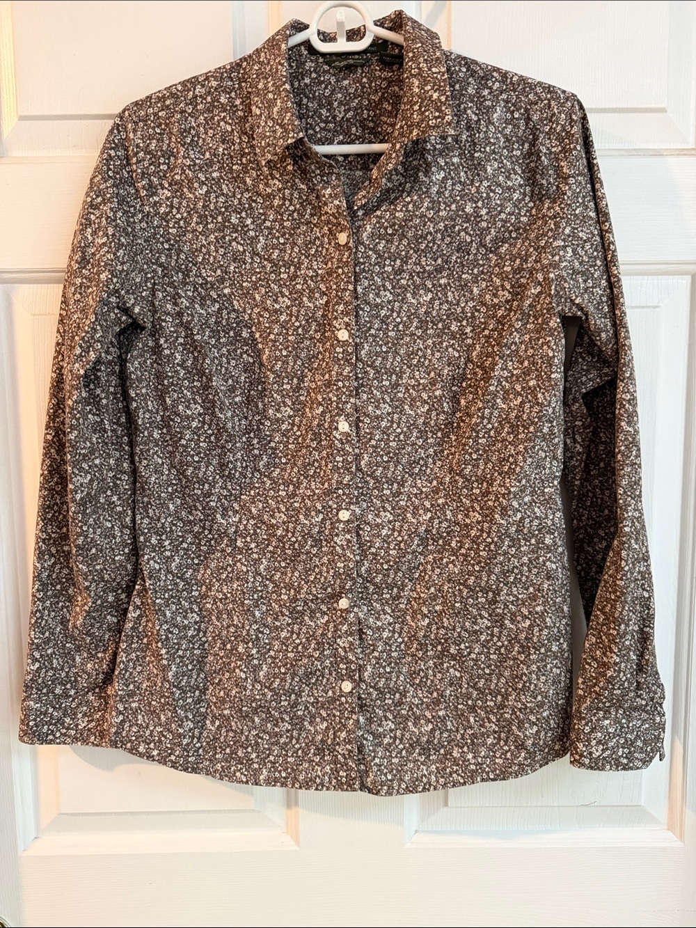 Eddie Bauer Brown and White Speckled Stretch Top